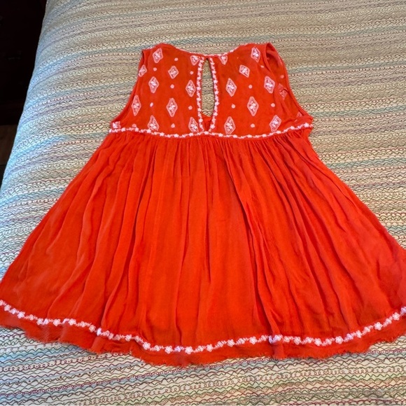 Free People Orange Boho Diamond Embroidered Sleeveless Tunic Top Size Medium - Picture 6 of 12
